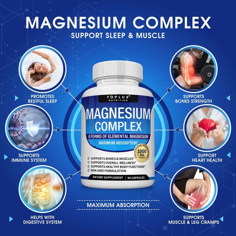 Complex 8 Essential Magnesium Supplement 3 Pack Bundle 90 Capsules Each for Bone Muscle Health Maximum Absorption Magnesium Complex Wellness