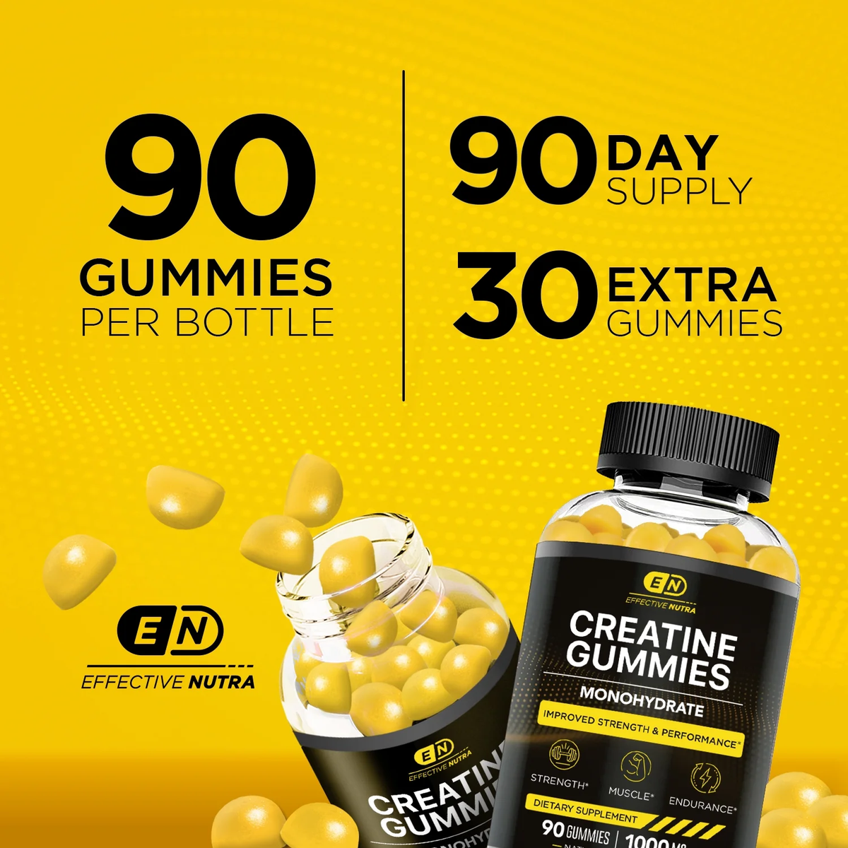 Creatine Gummies for Men & Women - Creatine Monohydrate Gummies for Strength, Muscle, Energy - Natural Lemon Flavor (90Ct)