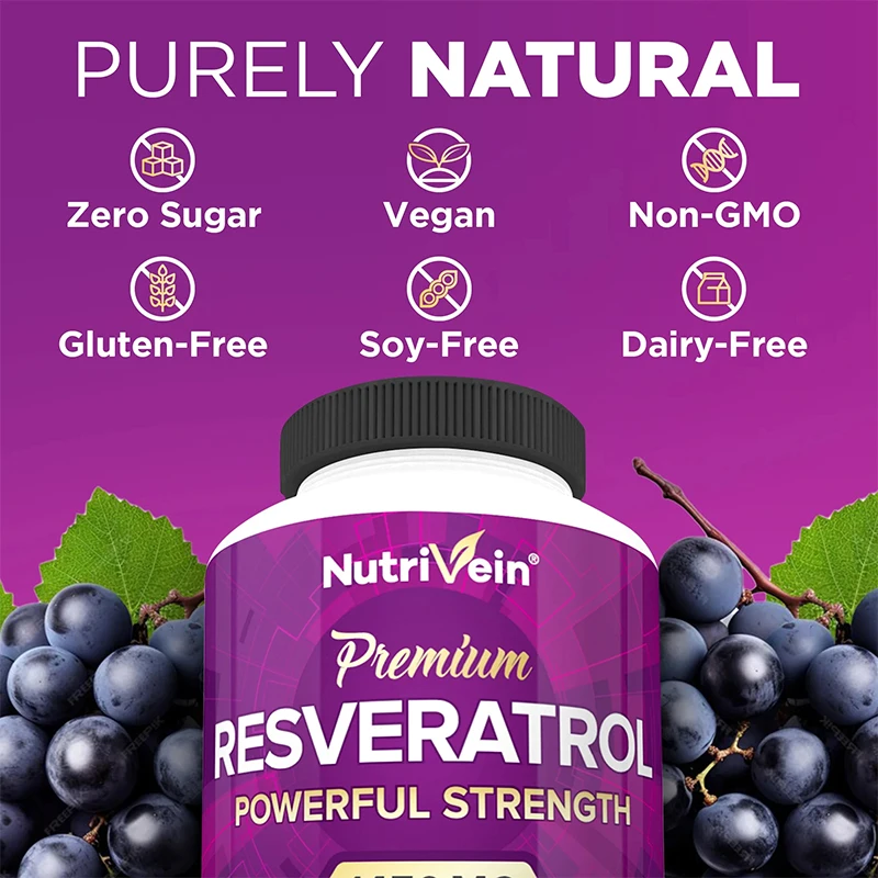 Nutrivein Premium Resveratrol 1450 Mg, 120 Capsules, Antioxidant, Supports a Healthy Immune System