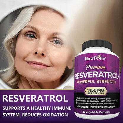 Nutrivein Premium Resveratrol 1450 Mg, 120 Capsules, Antioxidant, Supports a Healthy Immune System