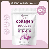 Micro Ingredients Multi Collagen Peptides Powder - Hydrolyzed Protein Peptides (Type I,II,III,V,X) with Hyaluronic Acid, Biotin & Vitamin C Unflavored