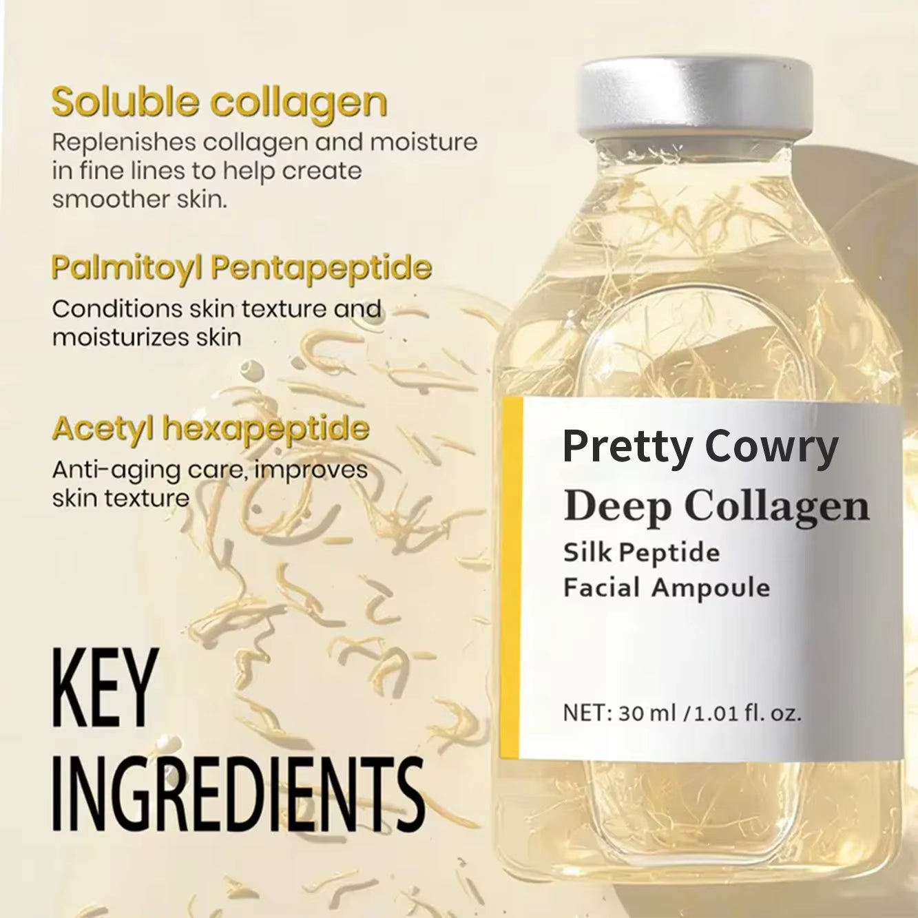 Silky Collagen Serum Peptide Firming Facial Care Deep anti Aging Essence Long Lasting Hydration Revitalizes Skin Radiance