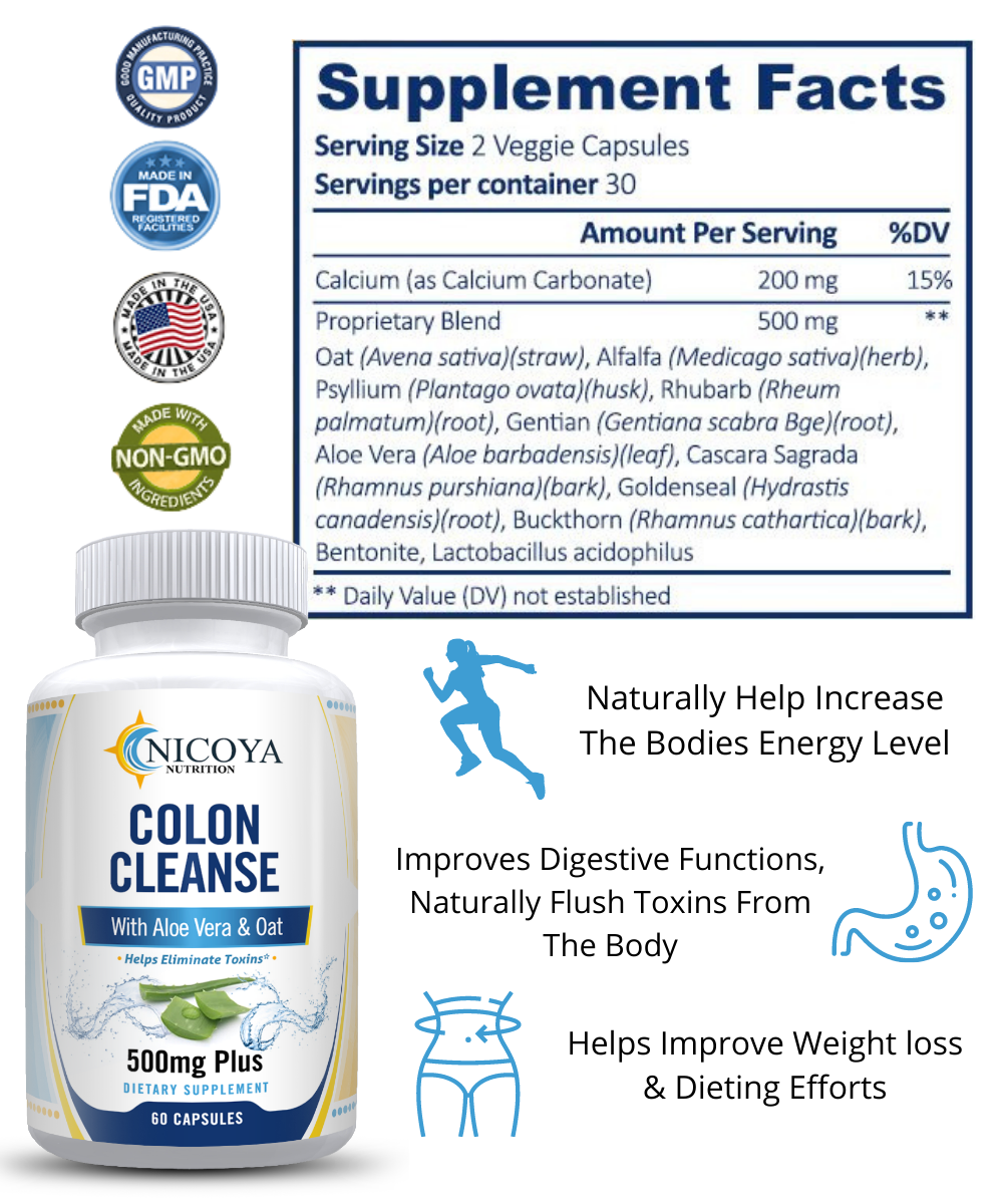 Colon Cleanse 500MG | Digestion, Energy, Constipation & Gas Relief 2 Pk