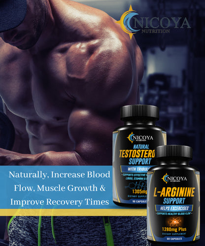 Natural Testosterone Enhancer + Nitric Oxide L-Arginine -Value 2 Pack Bundle!