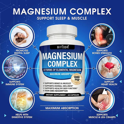 1/2X Magnesium 8 in 1 Complex 1000Mg & Blood Sugar Blend Supplement Combo