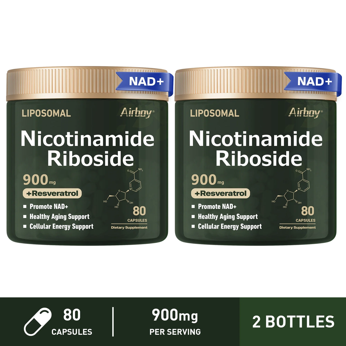 Nerve Protection, Delay Aging, Protect Blood Vessels NAD+ Supplement - Liposomal Nicotinamide Riboside 900Mg, Resveratrol