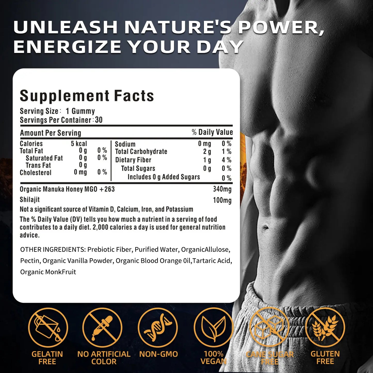 Newrish Gold Grade 100% Pure Shilajit Gummies | 85+ Trace Minerals and Fulvic Acid | All Natural | Immune and Energy Support | 30 Gummies