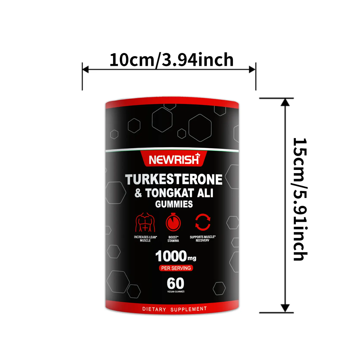 Newrish Strength Gummies - Contains Turkstan Charantia and Tongkat Ali Extracts - Immunoglobulins - Enhances Strength and Muscle Growth - 60 Gummies