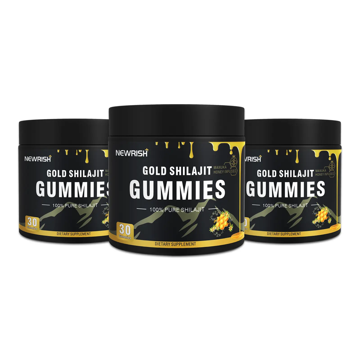 Newrish Gold Grade 100% Pure Shilajit Gummies | 85+ Trace Minerals and Fulvic Acid | All Natural | Immune and Energy Support | 30 Gummies