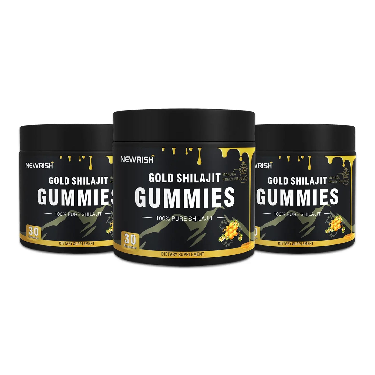 Newrish Gold Grade 100% Pure Shilajit Gummies | 85+ Trace Minerals and Fulvic Acid | All Natural | Immune and Energy Support | 30 Gummies