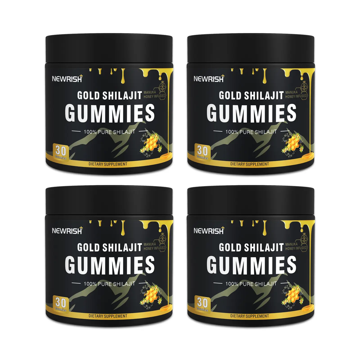 Newrish Gold Grade 100% Pure Shilajit Gummies | 85+ Trace Minerals and Fulvic Acid | All Natural | Immune and Energy Support | 30 Gummies