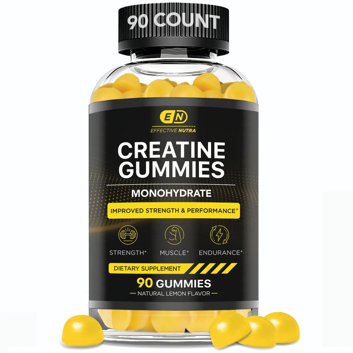 Creatine Gummies for Men & Women - Creatine Monohydrate Gummies for Strength, Muscle, Energy - Natural Lemon Flavor (90Ct)