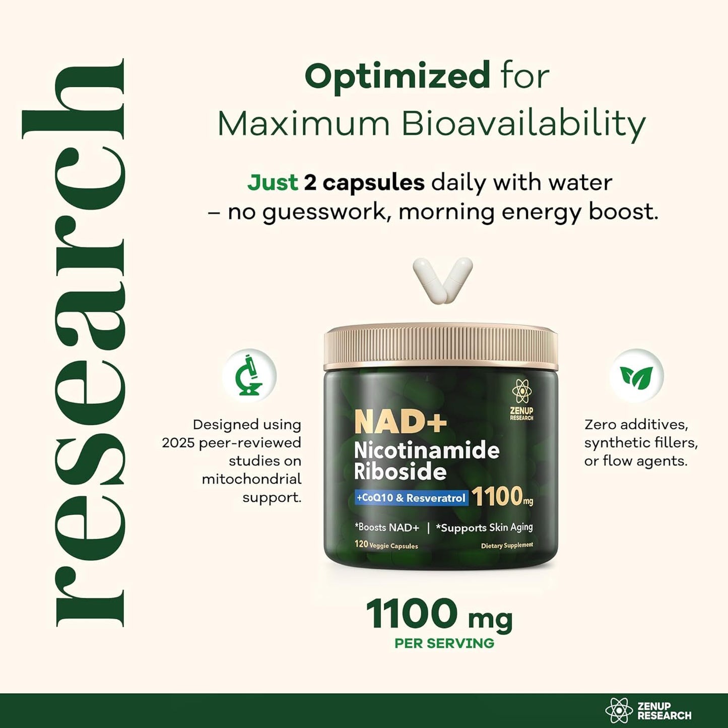 NAD+ Supplement Research | 1100Mg Liposomal Nicotinamide Riboside With