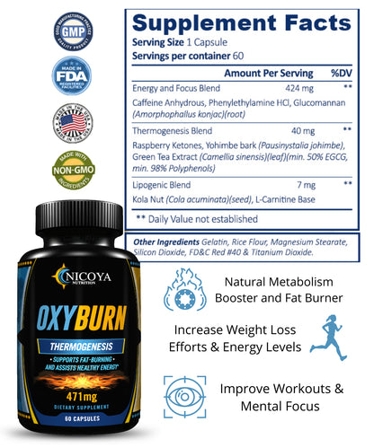 OXY BURN - Thermogenic Weight Loss & Fat Burner, Appetite Suppressant & Energy